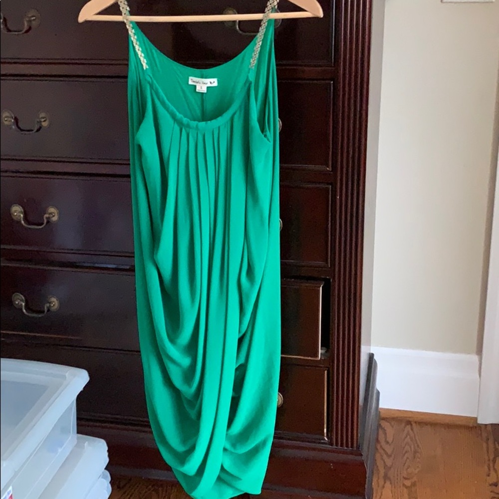 Dress. Green. Size small. Draped front.  Lined